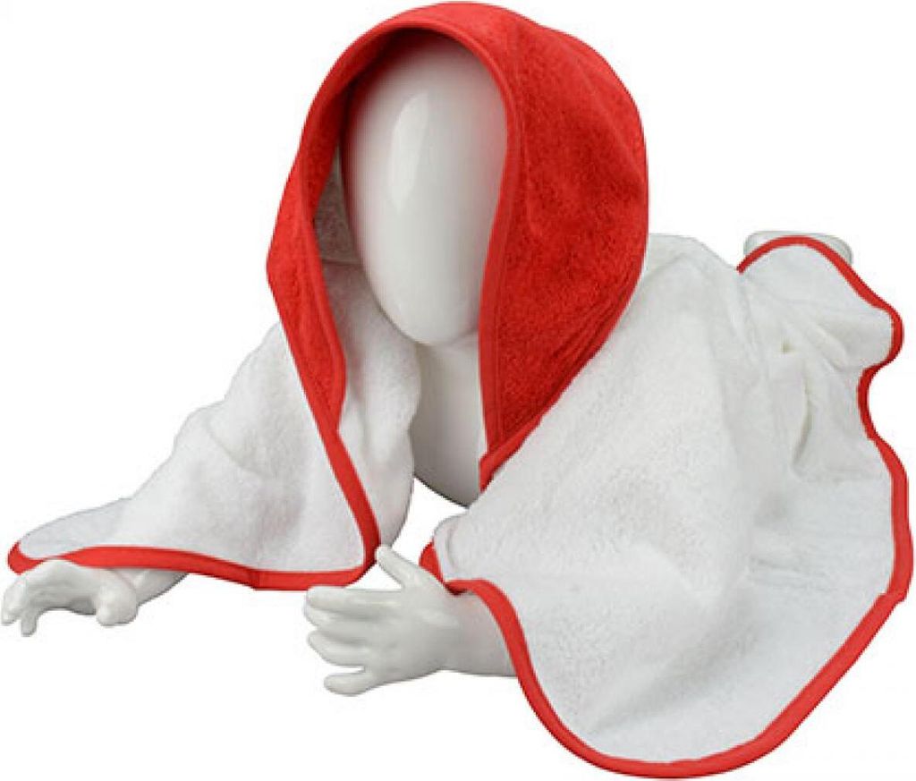 A&R 032.50 | Baby Hooded Towel / 75 x 75 cm - Farbe: White/Fire Red/Fire Red - Größe: 75 x 75 cm