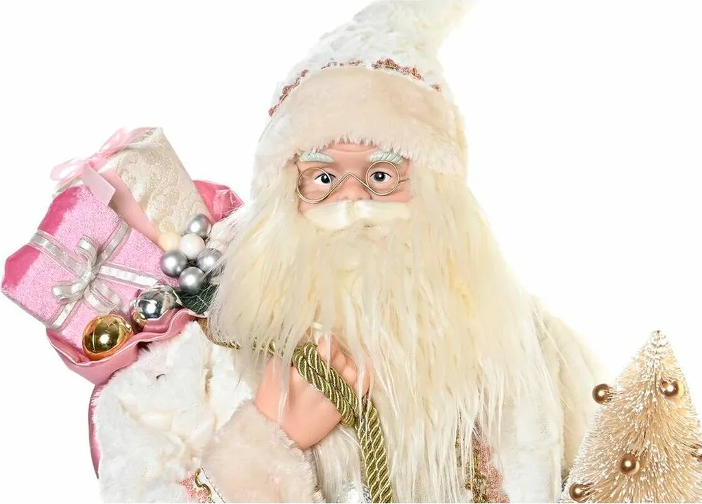Figurine Père Noël Incassable 60 cm Gris et Rose - Déco de Noël Durable