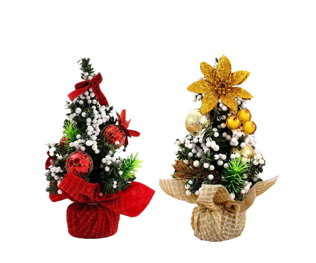 2 Stück Mini Weihnachtsbaum 20cm,Weihnachtsbaum künstlich klein, Mini Weihnachts Baum,Kleiner Weihnachtsbaum mit Dekorationen für Weihnachtsdeko...