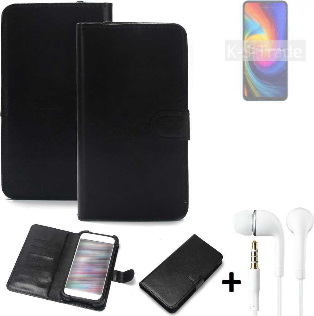 K-S-Trade Wallet Case Handyhülle kompatibel mit UMIDIGI F3S Schutzhülle Flip cover Flipstyle Tasche Hülle Flipcover Slim Bumper schwarz + in ear