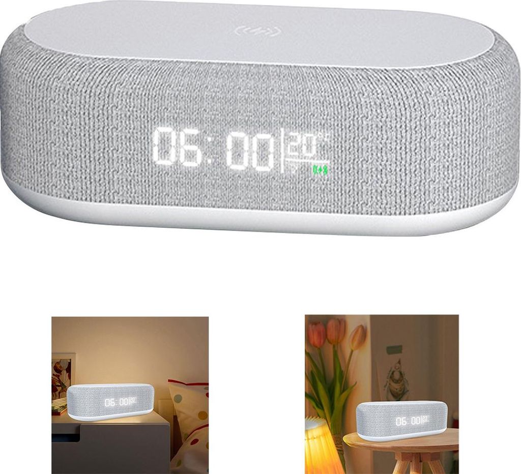 Desktop 4-in-1 Digitaler Wecker, Wireless Charger, LED Uhr, Nachtlicht, Temperaturanzeige, 15W mit Kabelloses Aufladen für Schlafzimmer Zuhause Büro