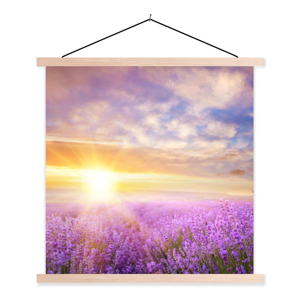 MuchoWow Textilposter Lavendel - Sonne - Himmel - Natur 40x40 cm mit holzfarbenen Rahmen - Posterleiste