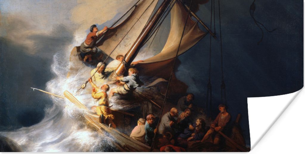 MuchoWow Poster Der Sturm auf dem See Genezareth - Gemälde von Rembrandt van Rijn 150x75 cm - ohne Rahmen
