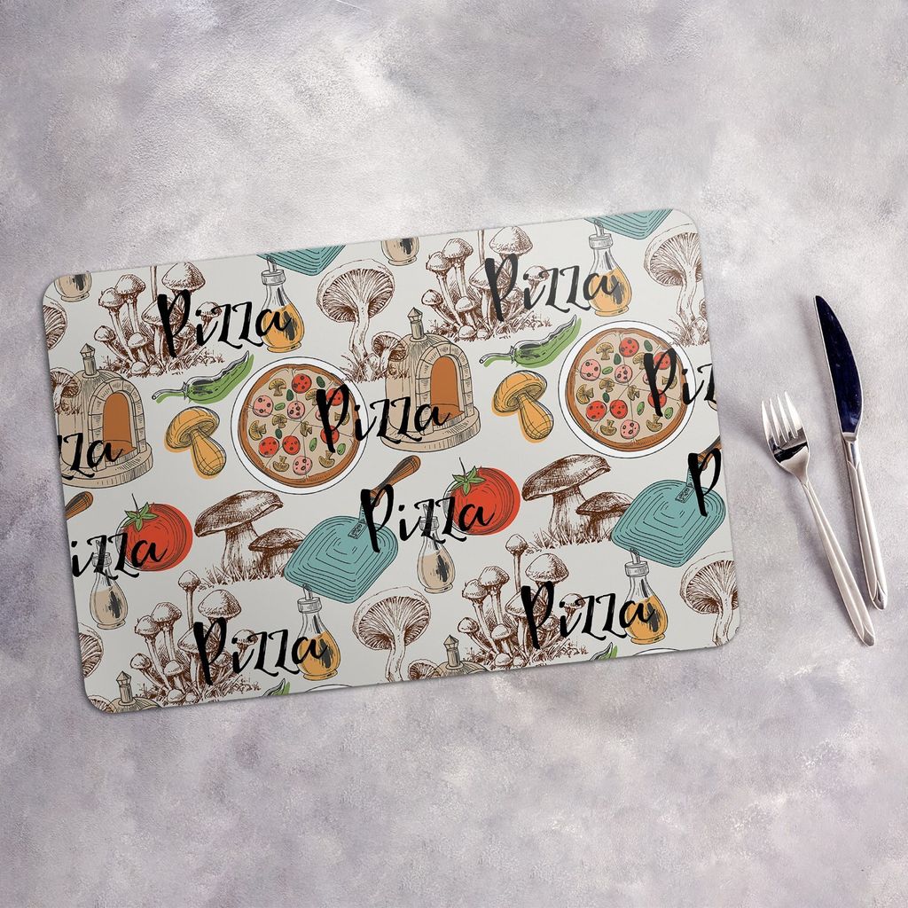 Tischset 6x45x30 cm + 6x10fi cm Platzset Tischmatte Platzmatte Untersetzer - pizza und pilze