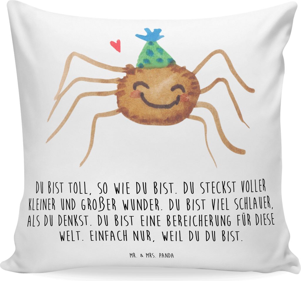 Mr. & Mrs. Panda Sofa Kissen Spinne Agathe Party - Weiß - Geschenk, Motivation, bedruckt, Selbstliebe, Wunder, Dekokissen, Glück, Lounge, Kuschel...