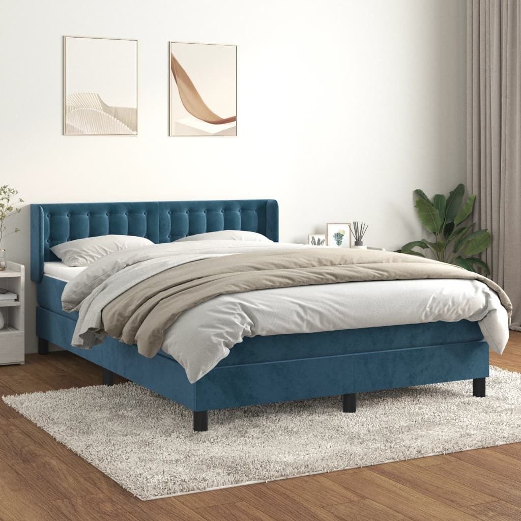 Cloris Designermöbel Boxspringbett mit Matratze Dunkelblau 140x200 cm Samt 2024 Neu
