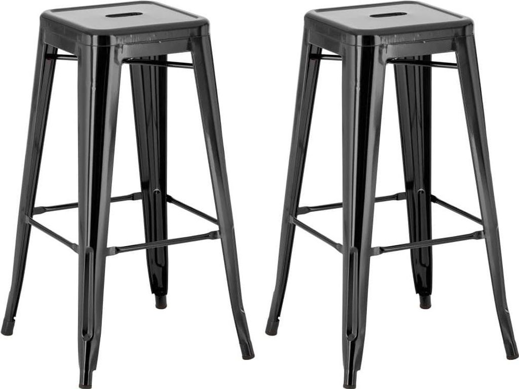 2er-Set Barhocker – hohe Hocker – stapelbar, platzsparendes Design | Farbe: Schwarz