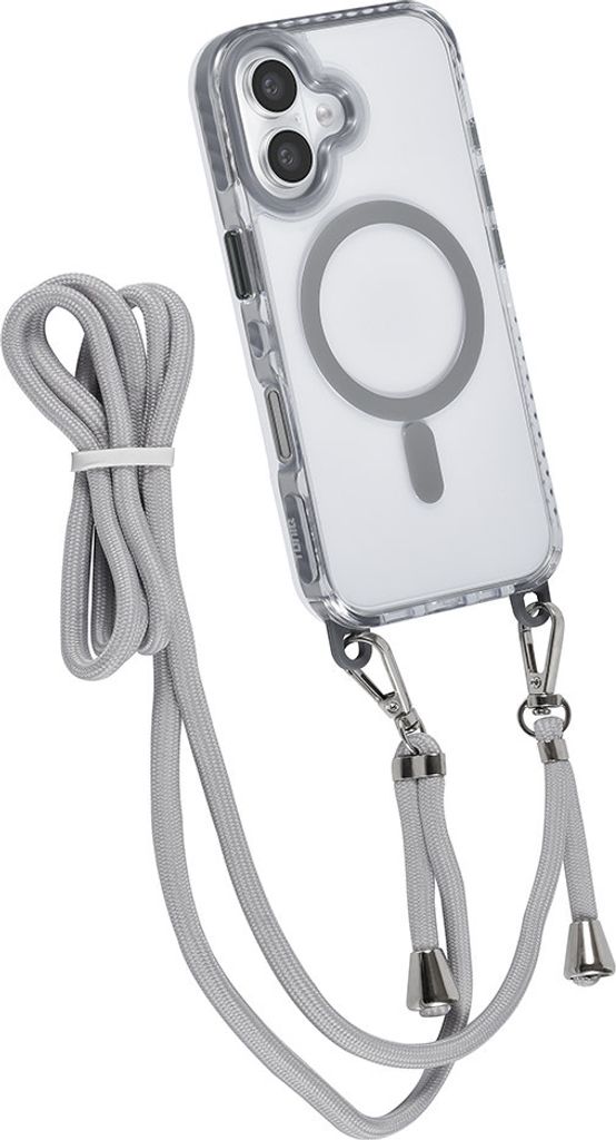 TUNIQ iPhone 16 Back cover case - neck cord -TPU+PC - Grey