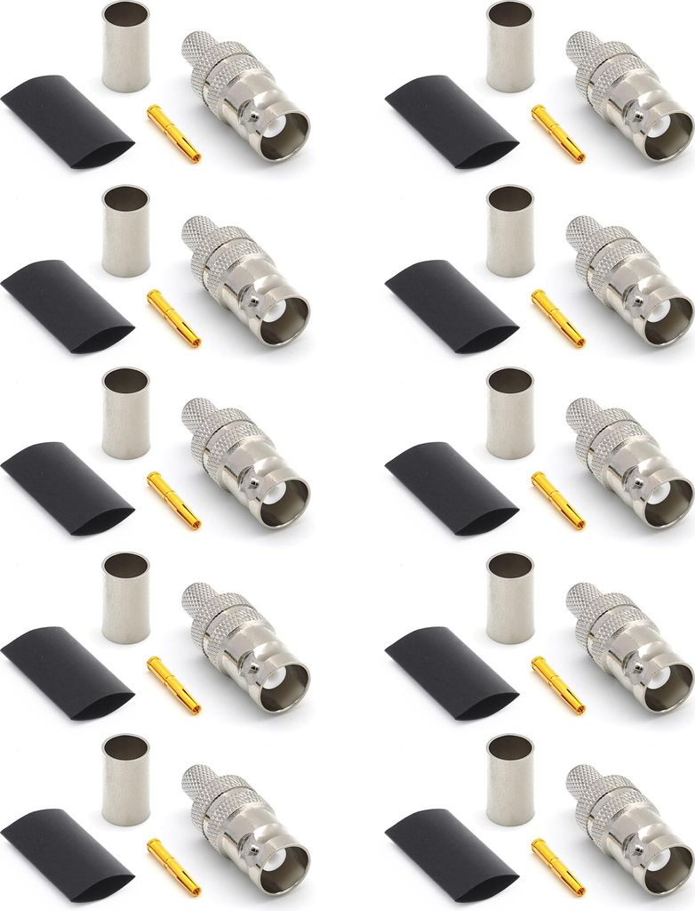 BNC Buchse LMR240 LMR-240 RG59U RG8X RG-8X HF-Koaxialkabelstecker vernickelt mit vergoldetem Stift (10er-Pack)