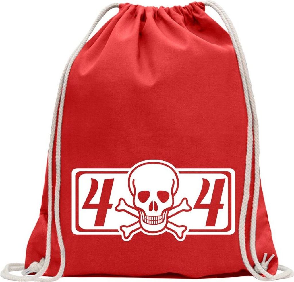 Kiwistar - Turnbeutel - rot - 4 x 4 Allrad - Fun Rucksack Sport Beutel Gymsack Baumwolle mit Ziehgurt