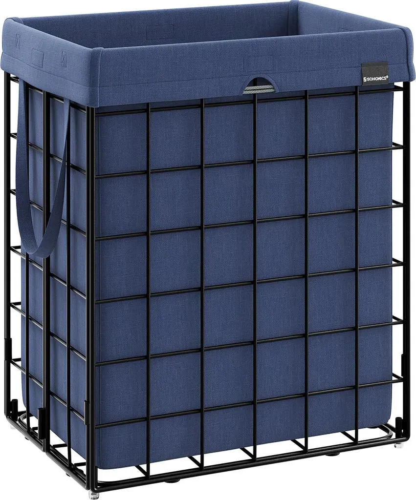Panier à linge en tissu noir-bleu anthracite 90L amovible et lavable