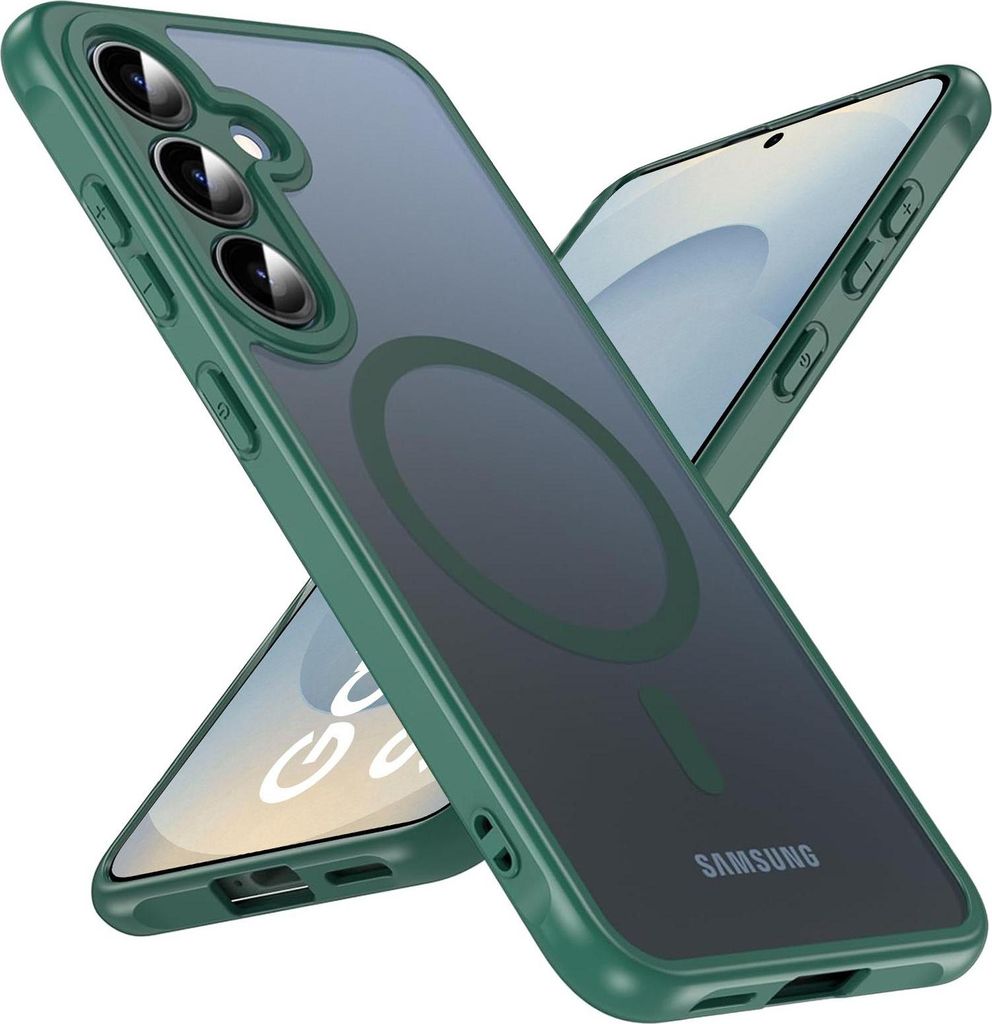 Magnet-Case für Samsung Galaxy S25 Plus Hülle Magsafe Schutzhülle Stoßfest TPU-Rahmen starker Magnetring, Grün