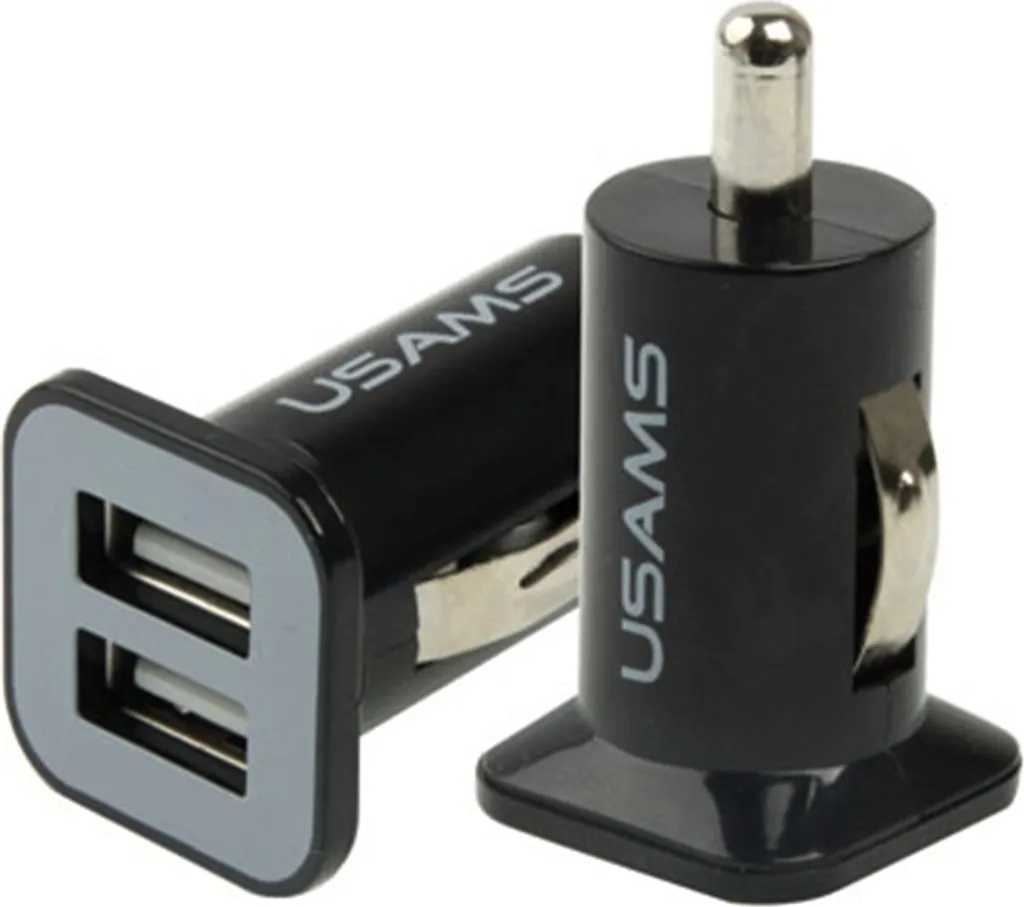 USAMS Caricabatterie da auto a doppia porta USB ad alte prestazioni da 2.1A + 1A per iPad Air 2 & Air & 4, iPhone 6 & 6 Plus & 5C & 5S & 4 & 4S, iPod touch, Galaxy Tablet/Note Series e altri telefoni cellulari, Navigatore (Nero)