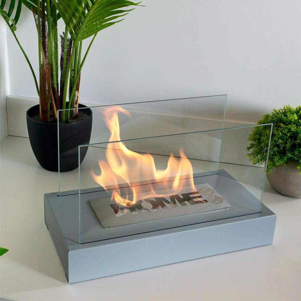 BIOKAMIN Freistehender 36 x 22 x 18 cm Bioethanol Kamin HOME | Kompakter und Moderner für stilvolle Wohnraumdekoration | Hause, Garten (Grau)