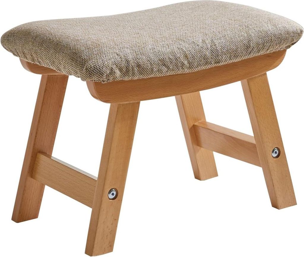 Hölzerner Fußhocker mit gepolstertem Bezug - geeignet für Wohnzimmer und Schlafzimmer - 1 Stück - beige