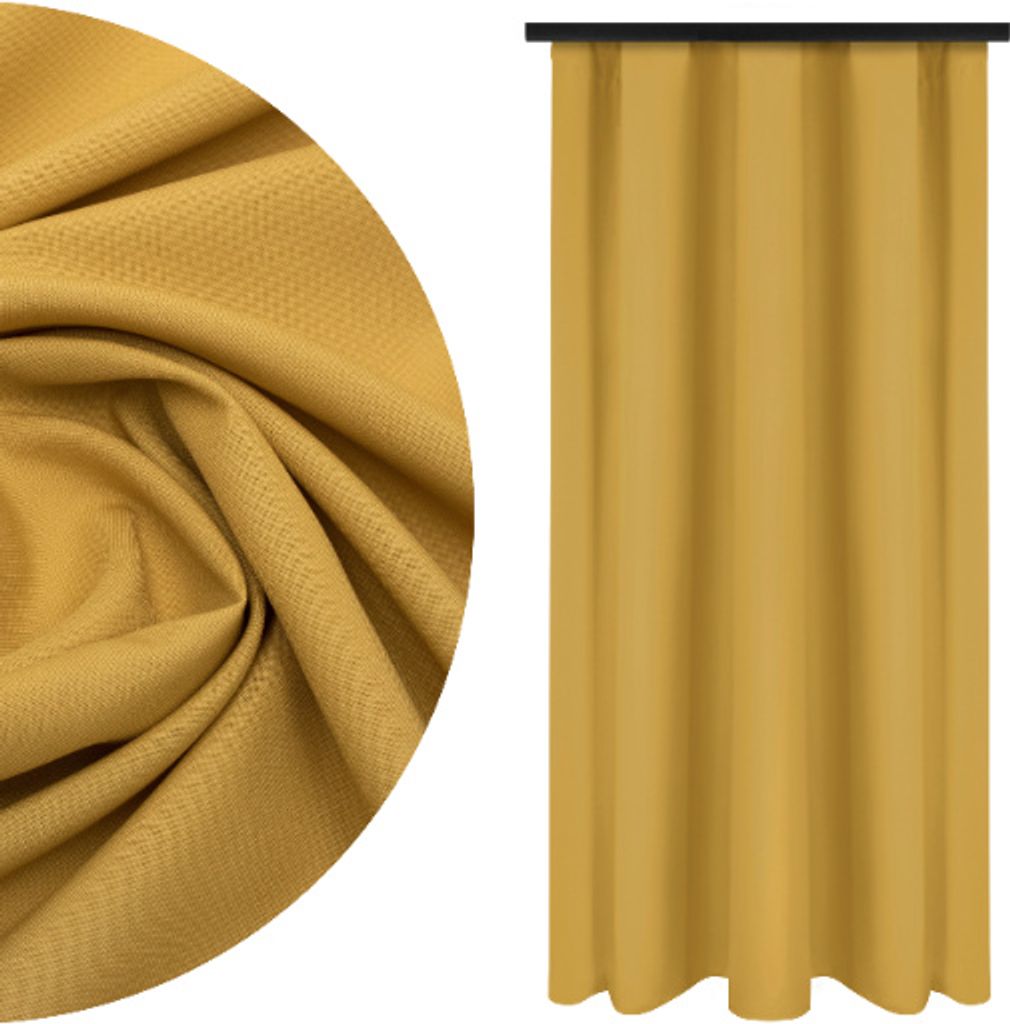 Blickdichte Gardine mit Kräuselband, Fertig Vorhang, Maße: 140x280 cm, Farbe: Gelb