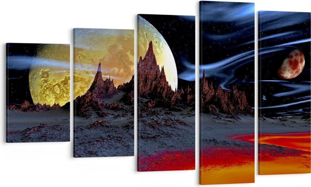 Bild auf Leinwand - Leinwandbild - Planeten Mond Universum - 100x60cm - Wand Bild - Wanddeko - Leinwanddruck - Bilder - Kunstdruck - Wanddekoration...