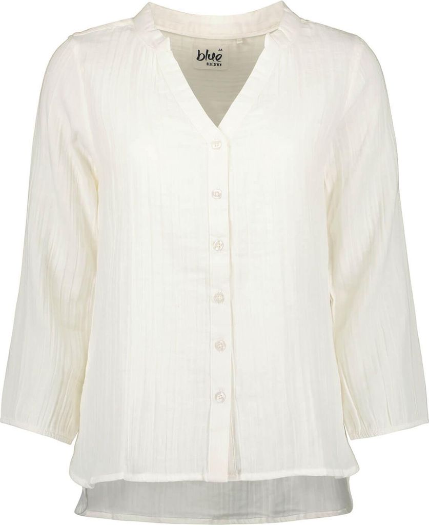 Blue Seven Damen Bluse mit Henley-Ausschnitt - Unifarbene Damenbluse mit Knopfleiste in Off White Größe 42