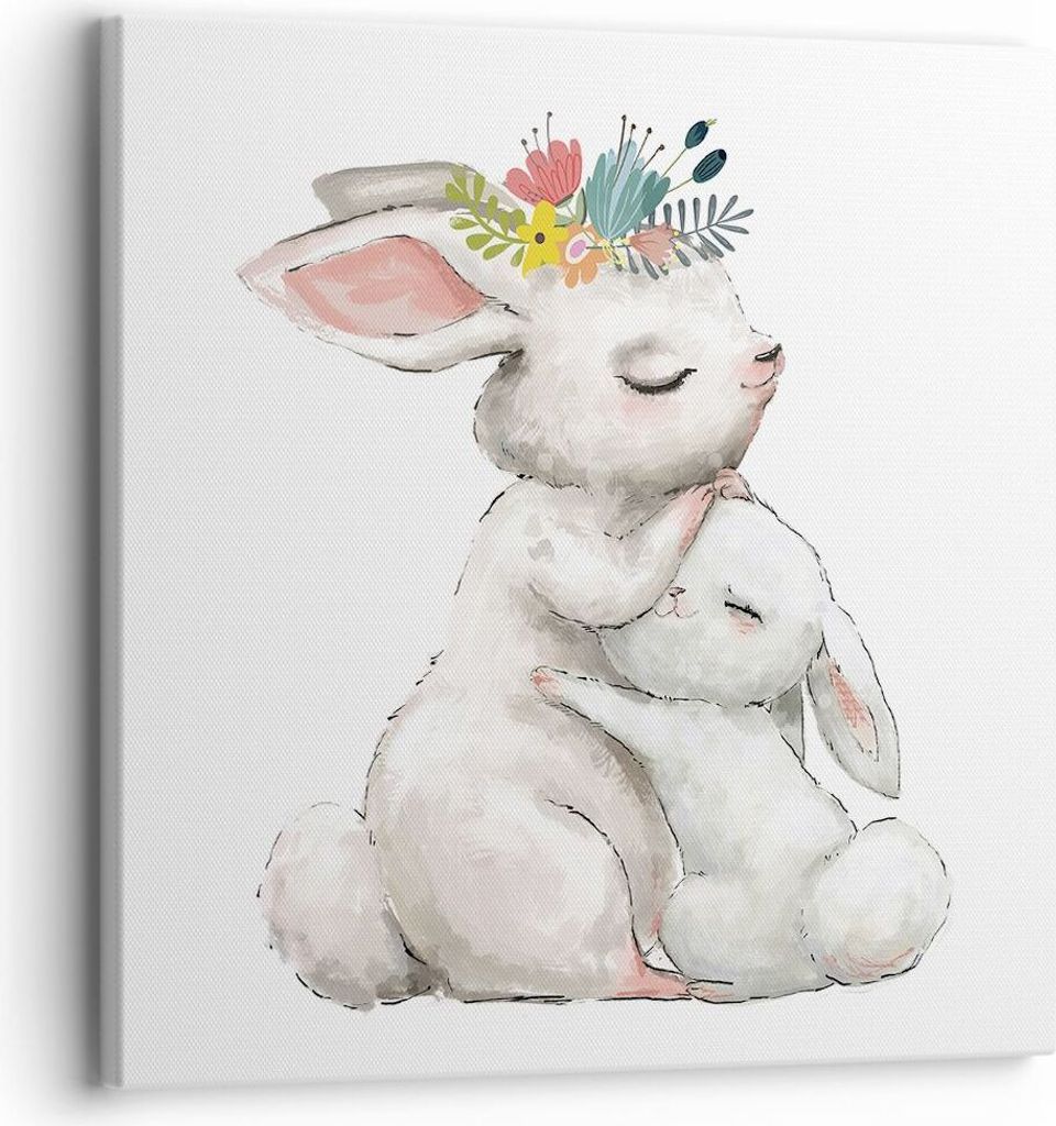 Bild auf Leinwand - Leinwandbild - Einteilig - Kaninchen Hase Kinder - 30x30cm - Wand Bild - Wanddeko - Wandbilder - Leinwanddruck - Bilder - Wandd...