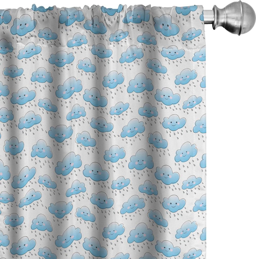 ABAKUHAUS Kindergarten Vorhänge, Gardinen, Glückliche Cartoon-Muster mit Lächeln Regen-Wolke und Tropfen, 2 Stück 75 x 175 cm, Sky Blue Lila