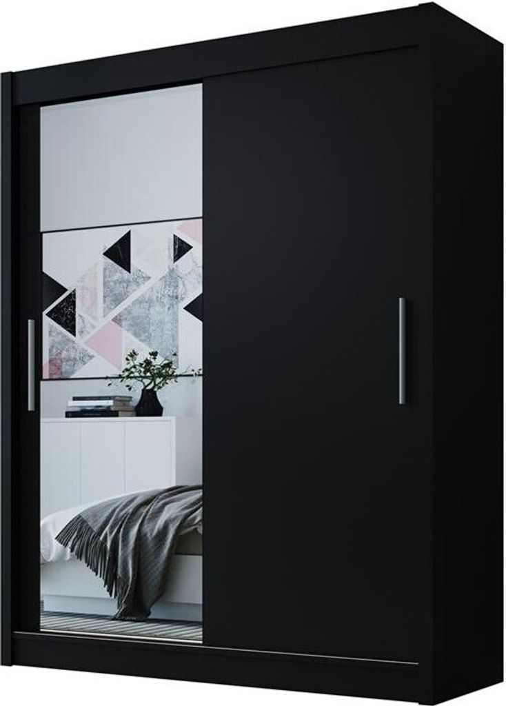 Easy4You D1 150 cm Schwarz Schiebetüren Kleiderschrank Produktbild 