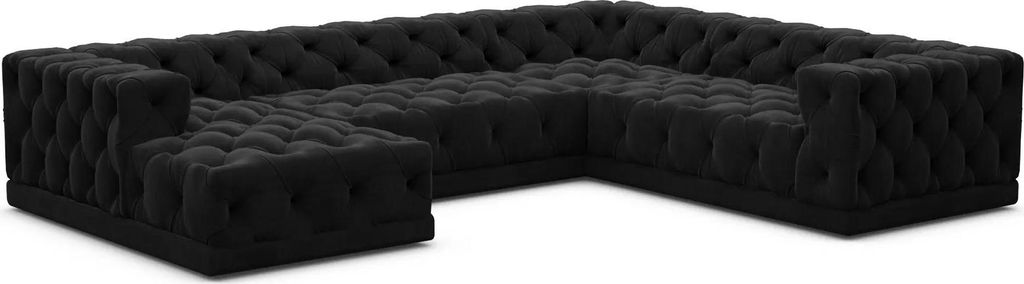Samtstoff U-Form XXL Wohnlandschaft Meliva Schwarz Links