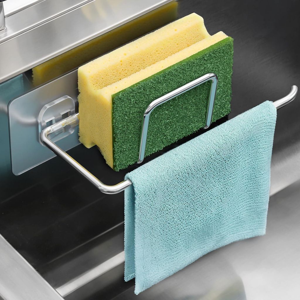 Spülschwammhalter für die Spüle, kein Bohren erforderlich, hängender Schwammhalter, Geschirrtuchhalter aus Edelstahl 304, Schwammhalter, Geschi...