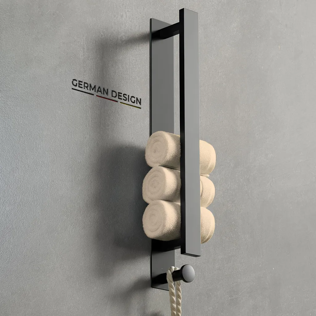 Porte-serviettes sans perçage en acier noir mat - Modèle Inox 40cm