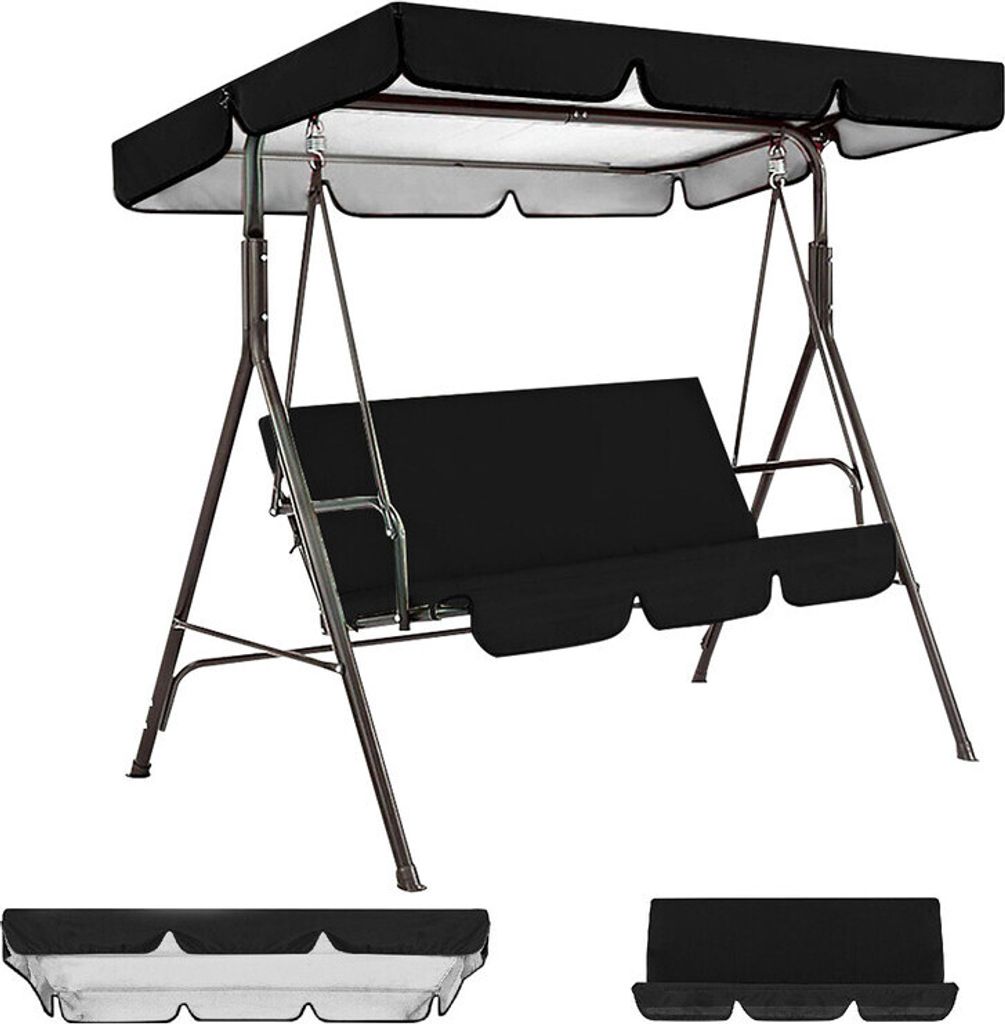 (249×185×18cm,Schwarz)Ersatzdach Hollywoodschaukel Wasserdicht Dach-plane Gartenschaukel Sonnendach mit Dach & Sitzauflage für Patio Gard...