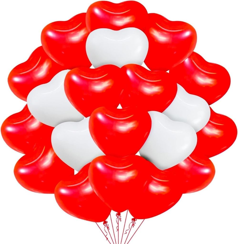 50x Herzballons Luftballons Ballons Luft, Helium - rot-weiß Produktbild 1