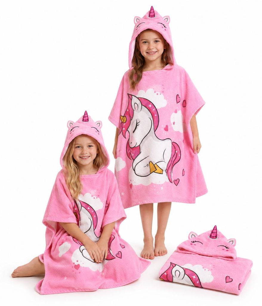Strandtuch-Poncho für Kinder mit Kapuze - Einhorn Rosa, 150 Produktbild  KI-generiertes Bild