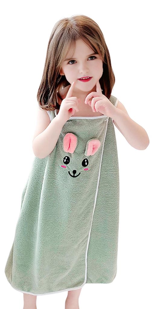 Kinderbaderock mit Hasenohren, saugfähiges Badetuch aus Korallensamt, Badekleid-Stil mit Schulterträgern für Strand und Schwimmbad