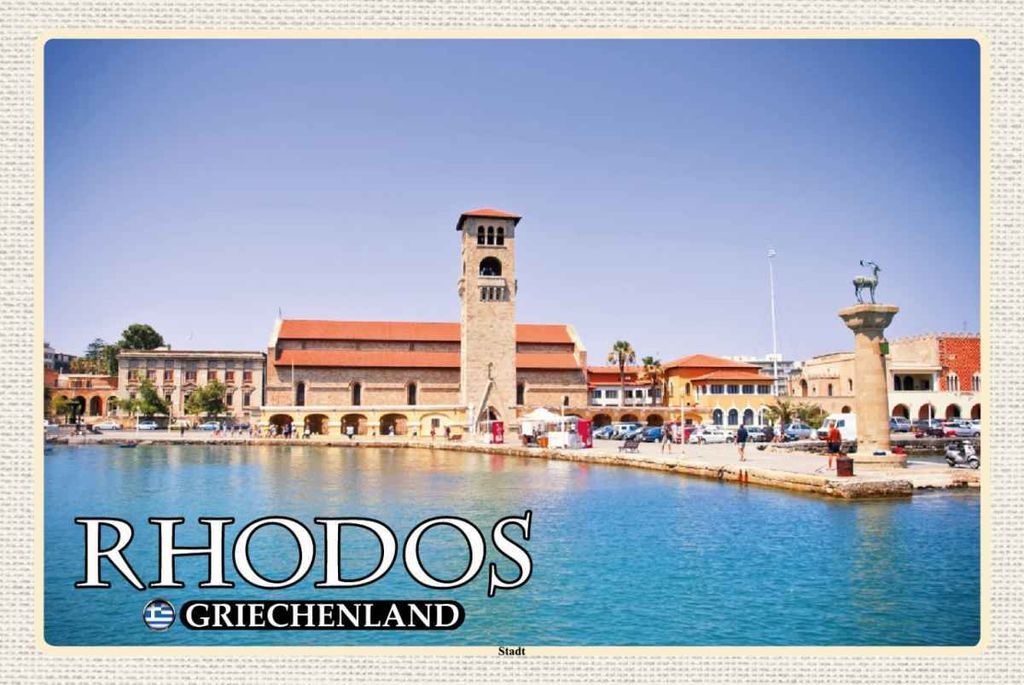 vianmo Holzschild 20x30 cm Rhodos Griechenland Stadt Meer Bildmotiv Reisemotiv Europa