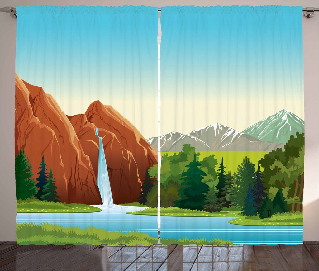 ABAKUHAUS Natur Rustikaler Vorhang, Sommer Landschaft Wald, Wohnzimmer Universalband Gardinen mit Schlaufen und Haken, 280 x 225 cm, Mehrfarbig