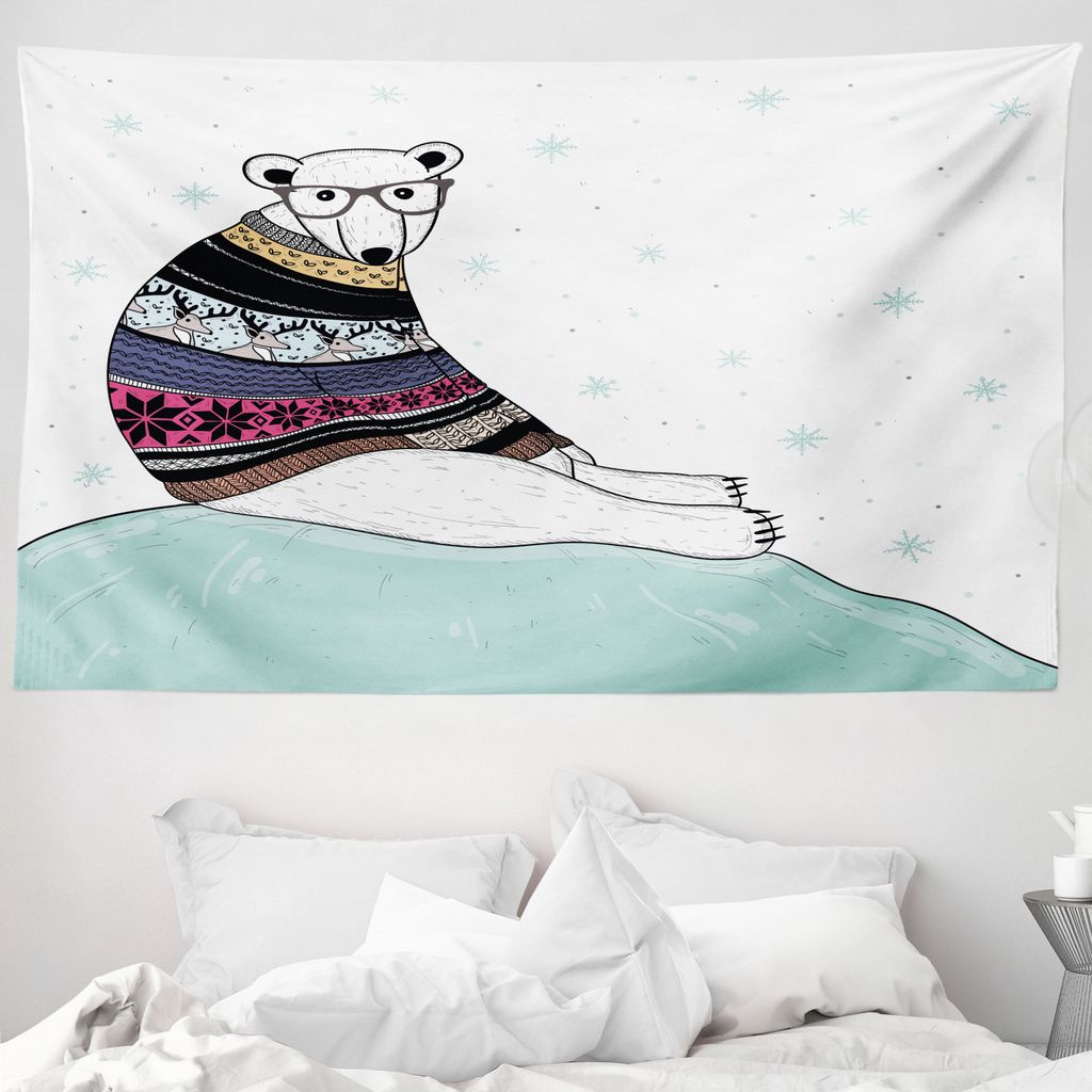 ABAKUHAUS Bär Wandteppich, Hipster Sweater Weihnachten aus Weiches Mikrofaser Stoff Waschbar ohne Verblassen Digitaldruck, 230 x 140 cm, Mehrfarbig