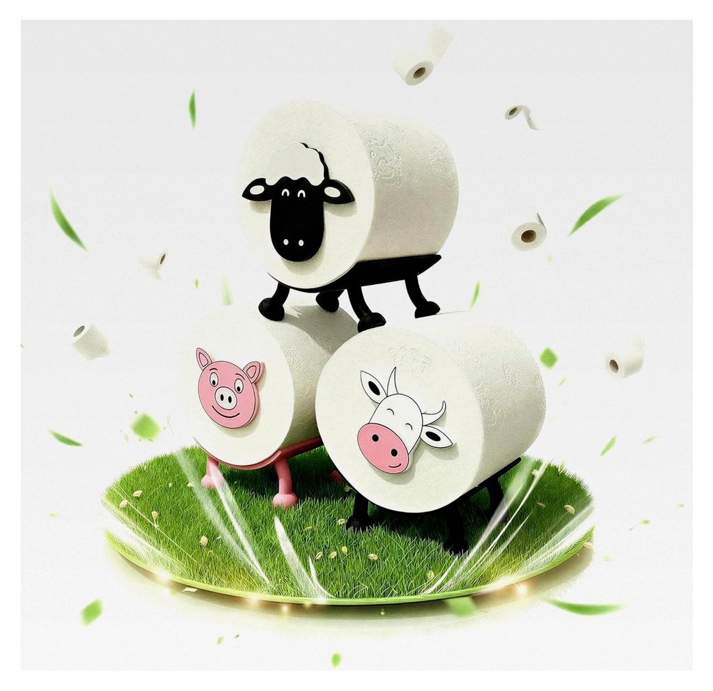 Toilettenpapierhalter Schaf, Schwein und Kuh (3er Set) - Stehendes Toilettenschaf, Klorollenhalter ohne Bohren, Klopapierhalter mit Tiermotiven zur...