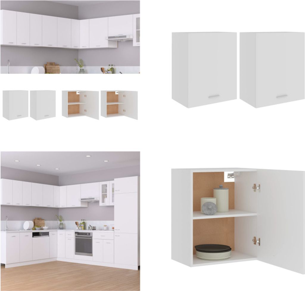 vidaXL Hängeschränke 2 Stk. Weiß 50x31x60 cm Holzwerkstoff - Hängeschrank - Hängeschränke - Küchenschrank - Küchenschränke