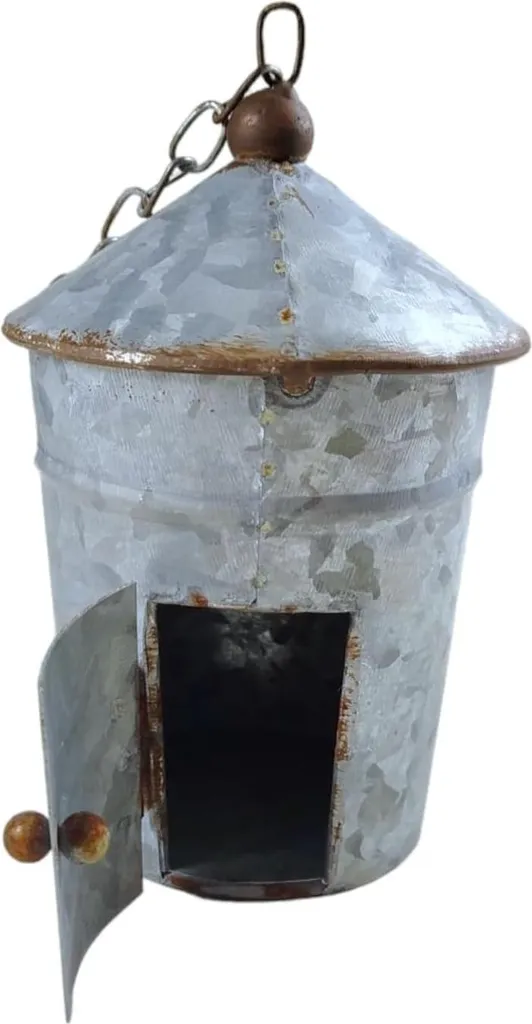 Nichoir Zinc Décoratif 2-en-1 - Mangeoire Suspendue pour Oiseaux Jardin