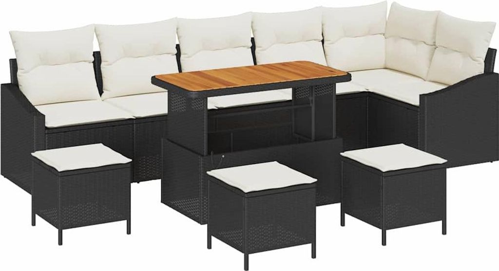 Gartensofa-set mit Kissen 10 pcs Schwarz Poly-Rattan