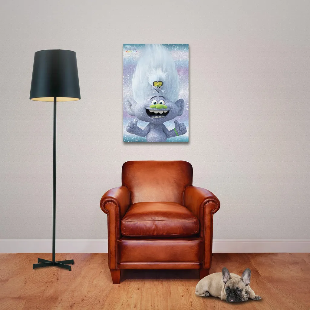 Poster Trolls World Tour Guy Diamond et Tiny avec porte-affiche en bois