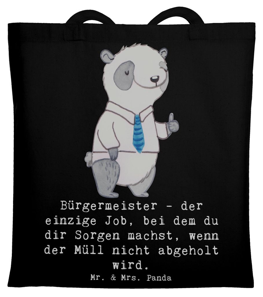 Mr. & Mrs. Panda Tote Bag Bürgermeister Job - Schwarz - Geschenk, Berufe, Laptoptasche, Geschenke mit Herz, Shopping Tasche, Stadtentwicklung, Sor...
