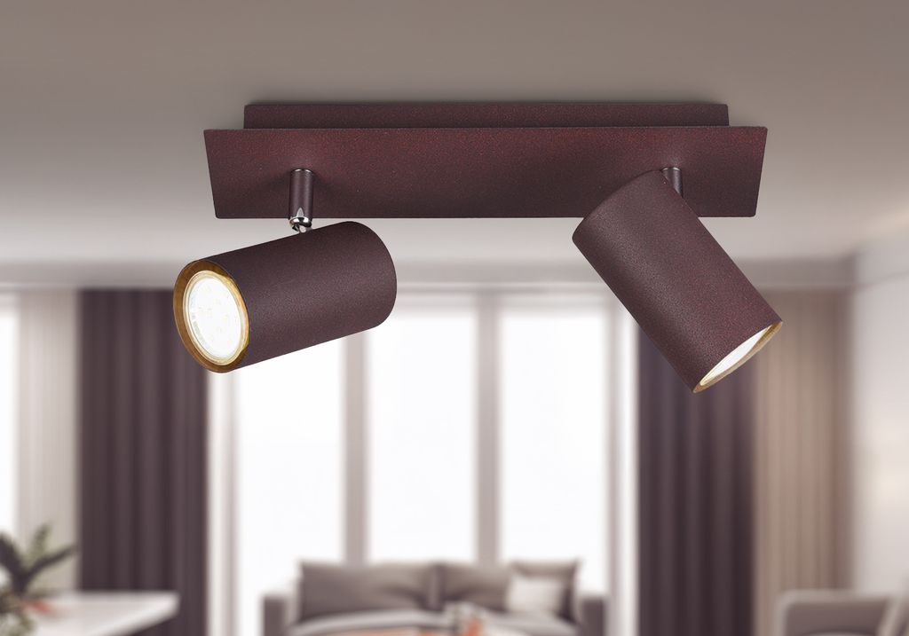 Moderne Bürolampe mit 2 schwenkbaren LED Deckenspots Wohnraumleuchte rostfarbig