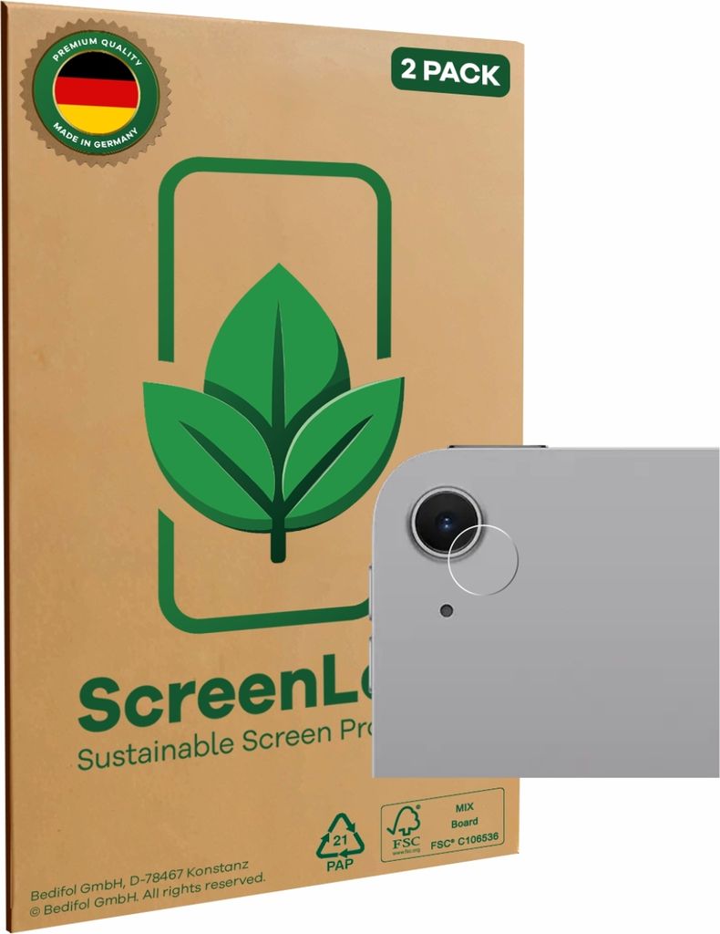 2x ScreenLeaf Schutzfolie für Apple iPad Air 11" M3 2025 (NUR Kameraschutz) nachhaltiger Displayschutz Display Schutz Folie Klar Transparent