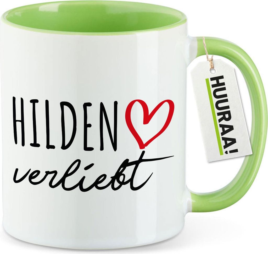 Huuraa Kaffeetasse Hilden verliebt 330ml Grün Keramik Kaffeebecher Geschenkidee