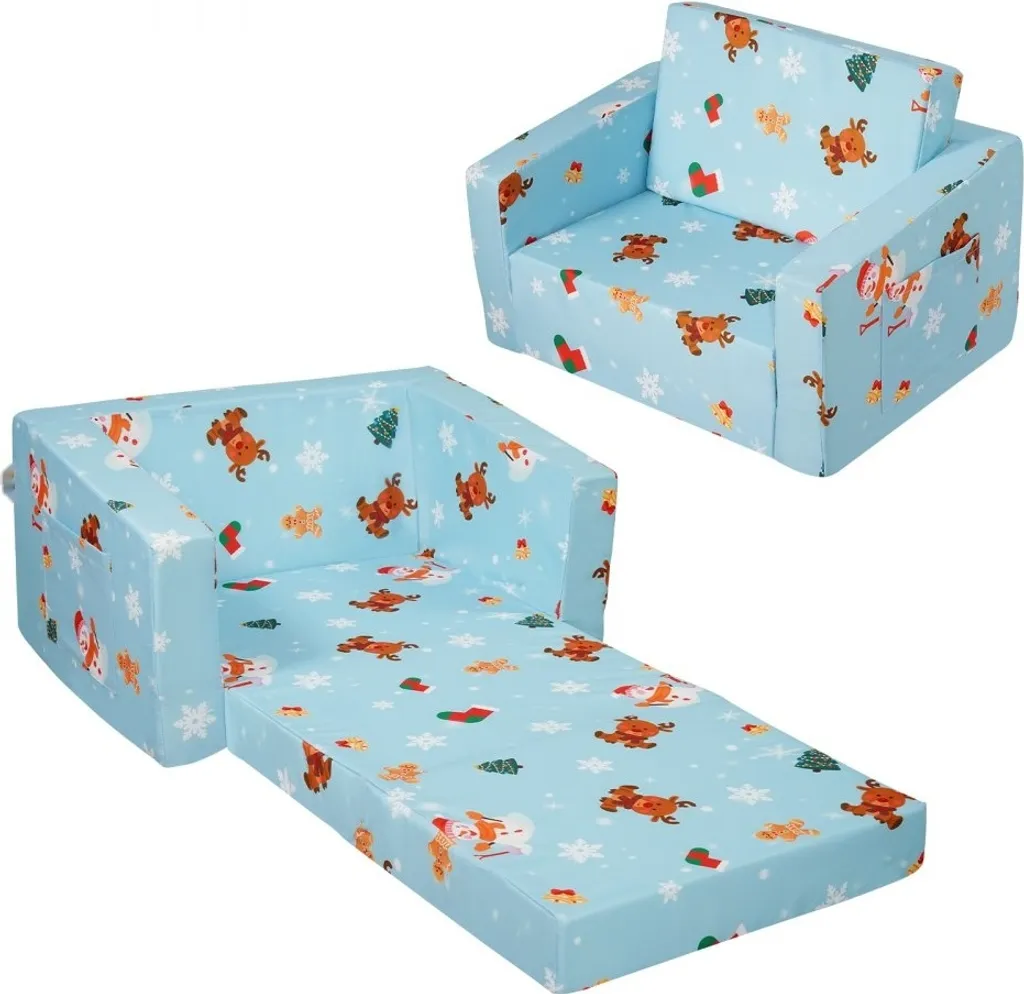 Petit canapé enfant pliable bleu - Gain de place et confort haute qualité