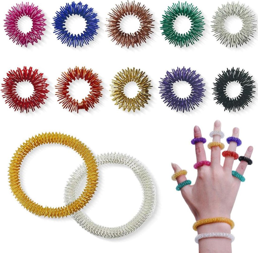 Akupressur Ring Set, 10 Stück Finger Akupressurring und 2 Stück Handgelenk Massage Ring, Massage Ring für Stress Reduzierstück und Förderung d...