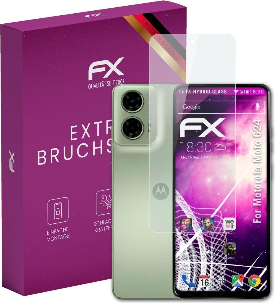 atFoliX FX-Hybrid-Glass Displayfolie kompatibel mit Motorola Moto G24 Glasfolie