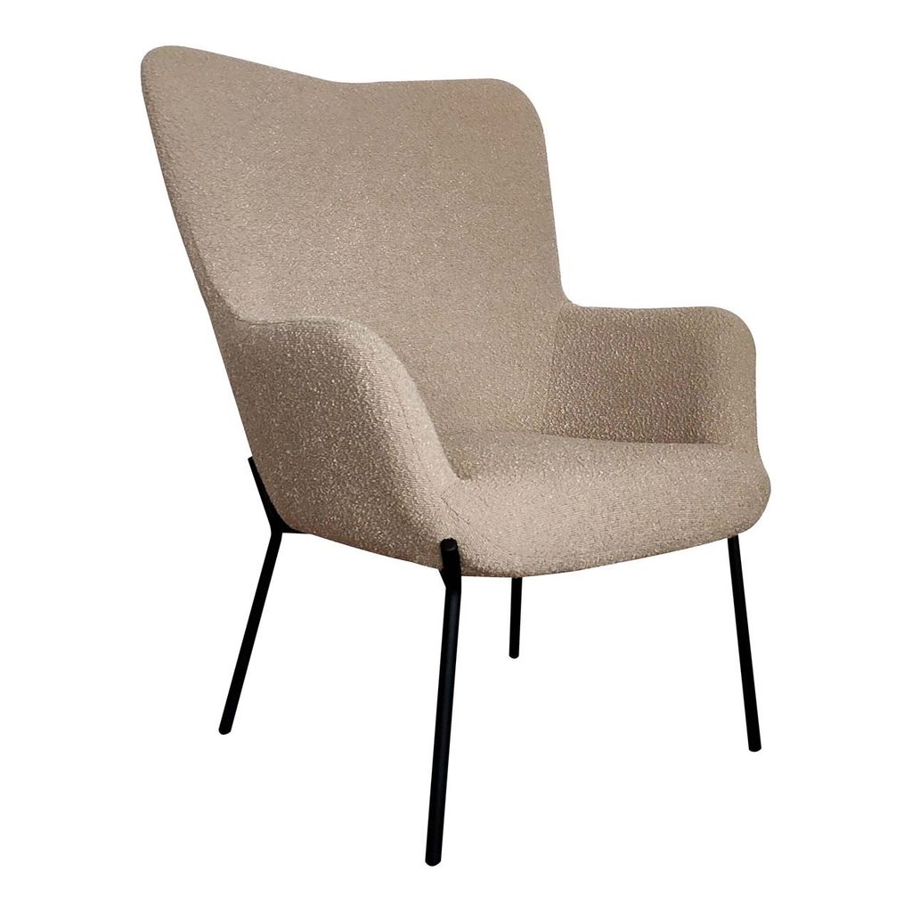 Brauner lockiger Polyester -Sessel mit schwarzen Füßen