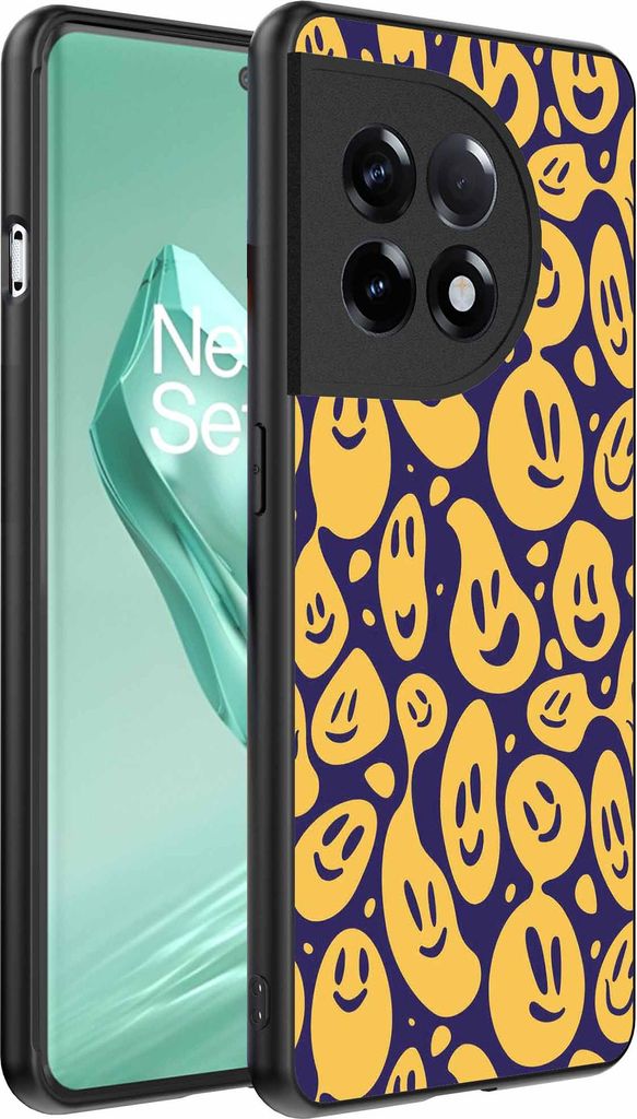 Geeignet für OnePlus 12R Telefon Fall mit Smiley-Druck - TPU zurück Abdeckung Fall Emoji Design - lila gelb - Smartphonica
