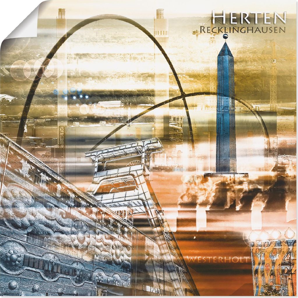 ARTland Poster Herten Skyline Abstrakte Collage Größe: 30x30 cm